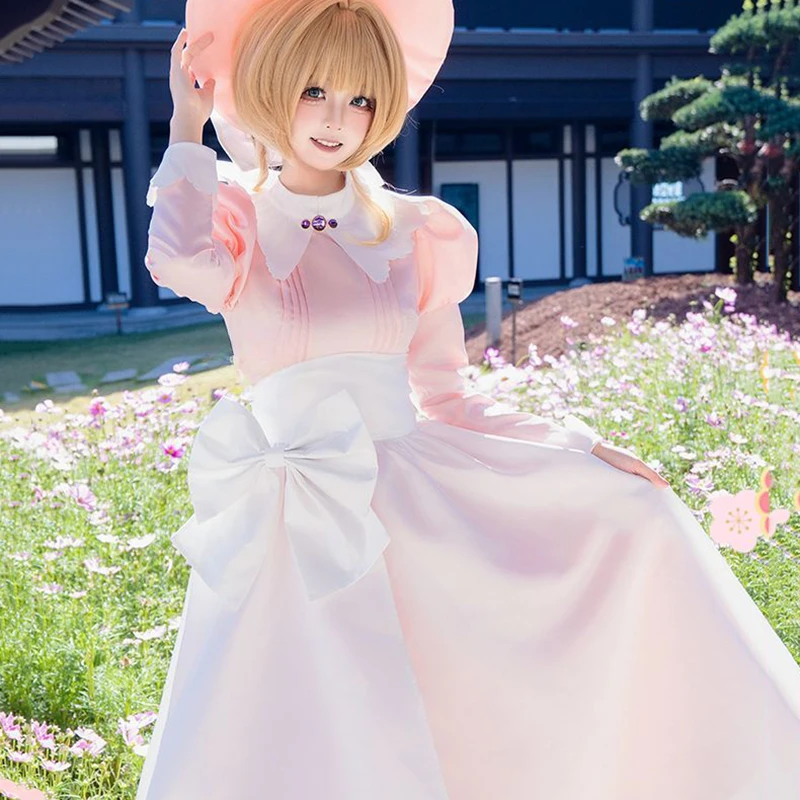 

Anime Card Captor Sakura KINOMOTO SAKURA Cosplay Costume Girls Lolita Maid Pink Dress Uniform Carnival Masquerade Clothes