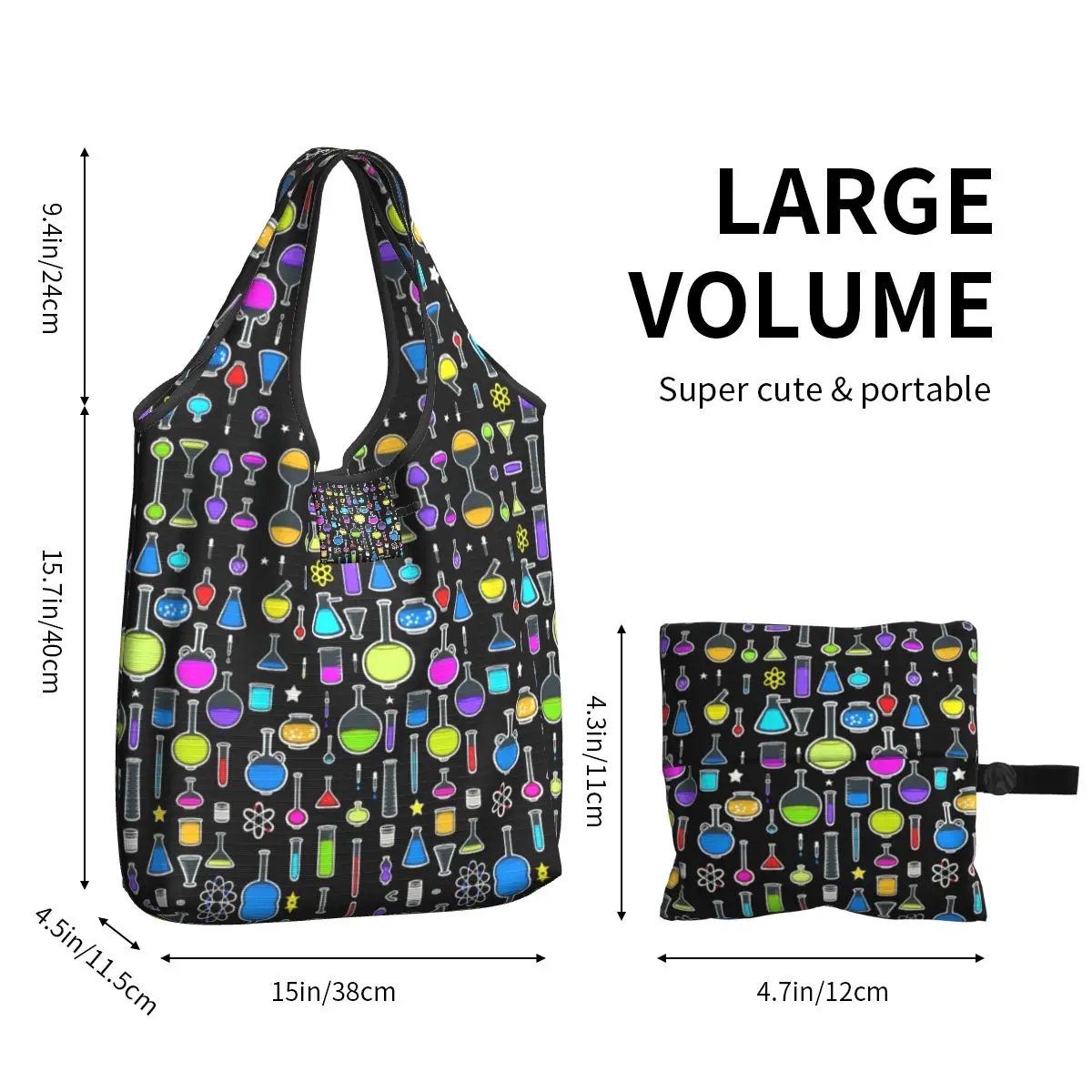 Kawaii Printed Beakers Laboratory Technology Shopping Tote Bags Portable Shoulder Shopper Science Chemistry Handbag