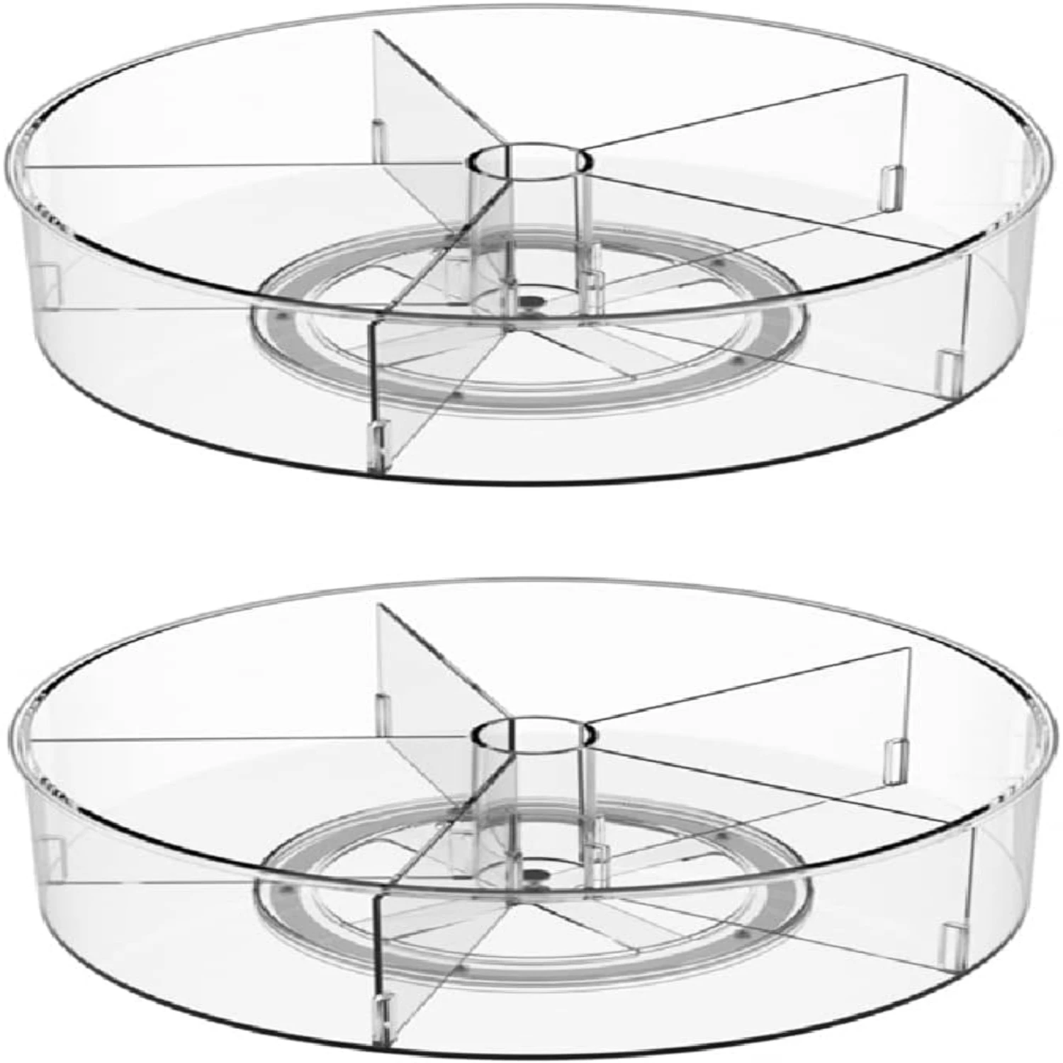 

Convenient Large Lazy Susan Turntable Set of 2 - Spacious Plastic Packs for Organizing Cabinet, Refrigerator, and Countertop - E