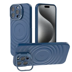 Flip Fold Lens Stand Water Wave Magnetic Phone Case For iPhone 17 16 13 14 15 Pro Max Luxury For Magsafe Wireless Charge Cover
