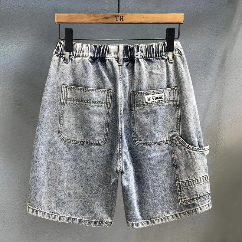 Summer Luxury Fashion Denim Solid Jean Shorts for Men Knee Length Casual Vintage Washed Workwear Five-pocket Shorts Short Jeans