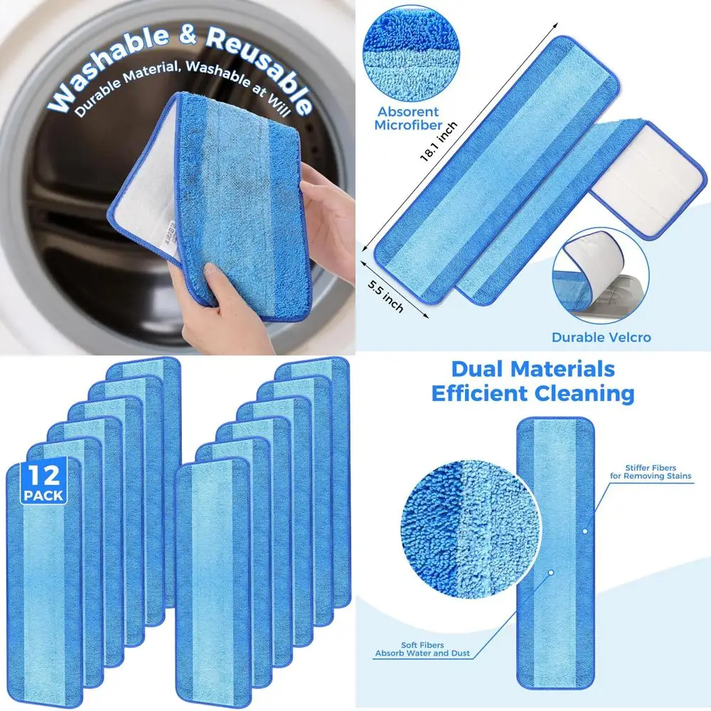

18-Inch Washable Reusable Microfiber Mop Pads for Bona Mop, Ideal for Hardwood, Tile, and Laminate Floors