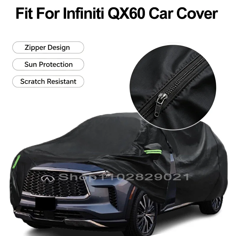 Zipper Door Waterproof Car Cover For Infiniti QX60 Windproof Dustproof UV Protection All Weather Auto Protector