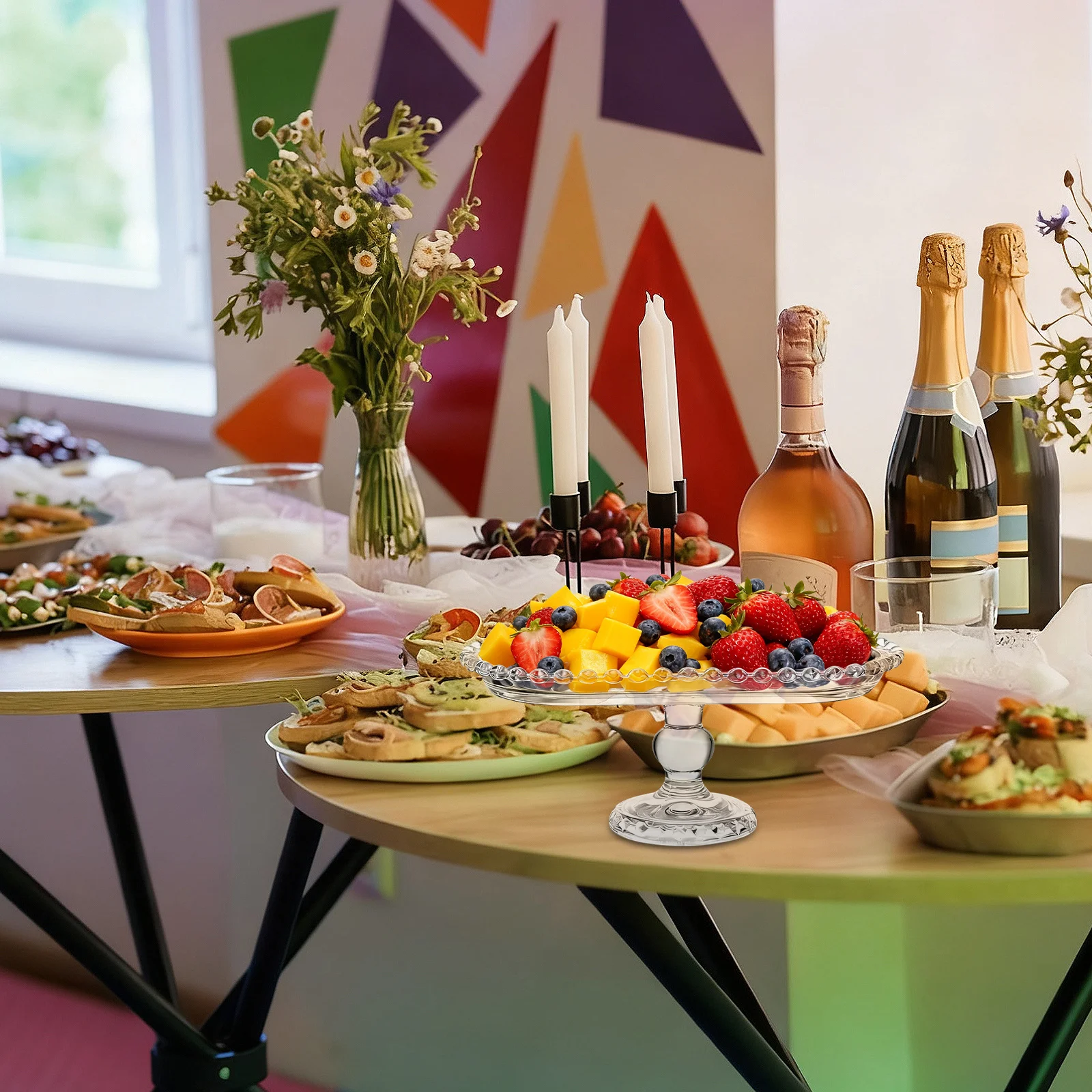 

1Pcs Transparent Crystal Glass Fruits Tray Modern Style Dessert Plate Decorative Storage Tray for Snacks Buffet