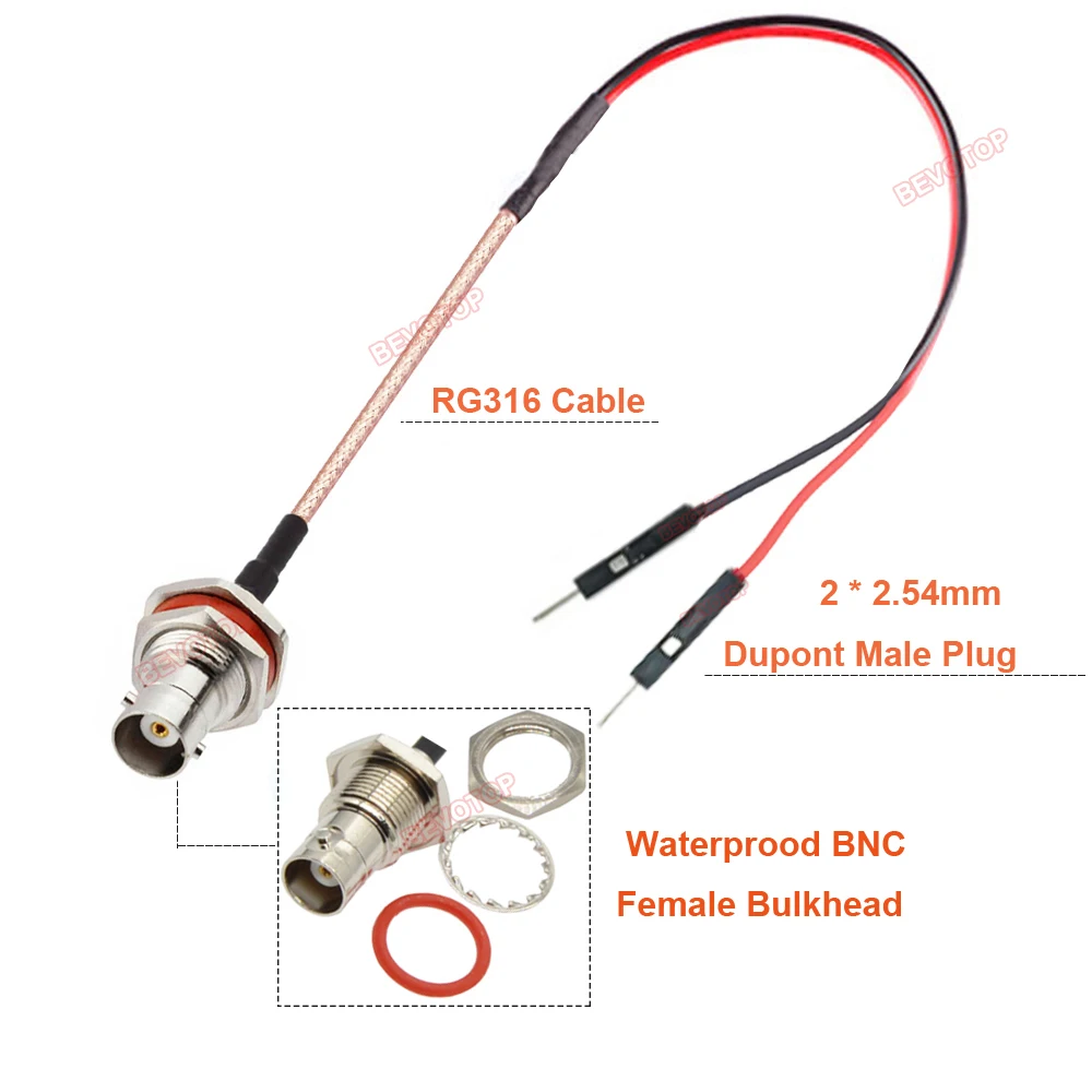 1PCS BNC to DuPont Cable Q9 BNC Male / Female to 2 DuPont 2.54mm Male Plug Test Line RG316 Extension Jumper 10CM to 20M BEVOTOP