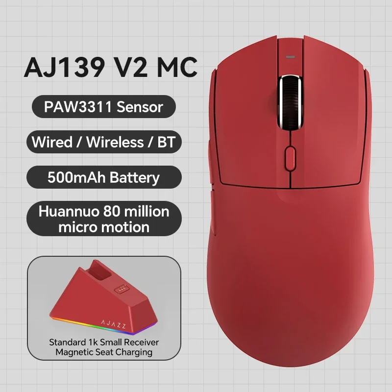 AJAZZ AJ139 V2 MC Gaming-muis met magnetische PAW3311 draadloze RGB-oplaadstation, 24000 DPI Bluetooth/bedrade muizen PC-gamer