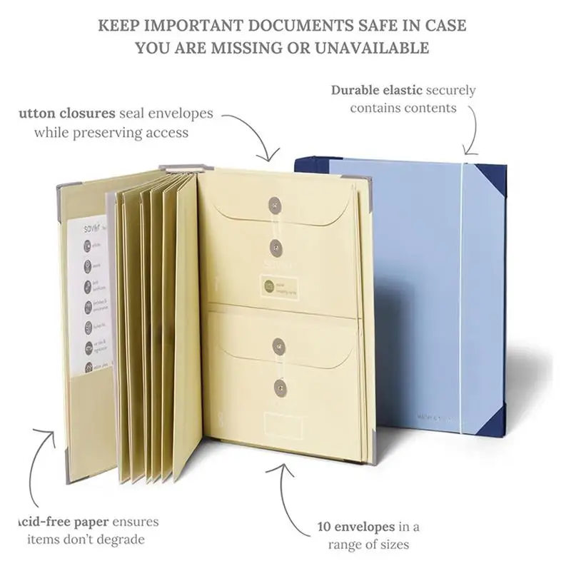 Family Document Organizer File Folder For Important Papers Wear-resistant Important Certificate Binder Elastic Closure Design