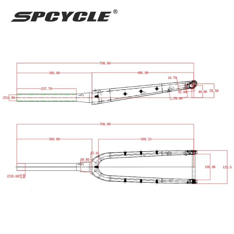 Spcycle Carbon Gravel Rigid Fork Tapered Disc Brake Max 700x55C / 29x2.1'' view 5