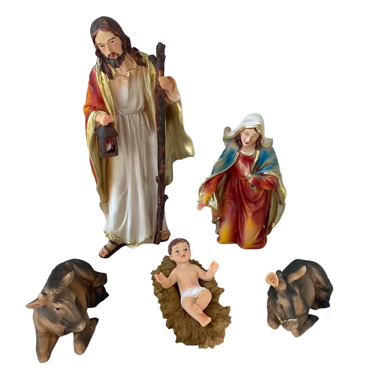 Nacimiento 5 Piezas Figuras Belen Pesebre Resina Para Decoración De Navidad