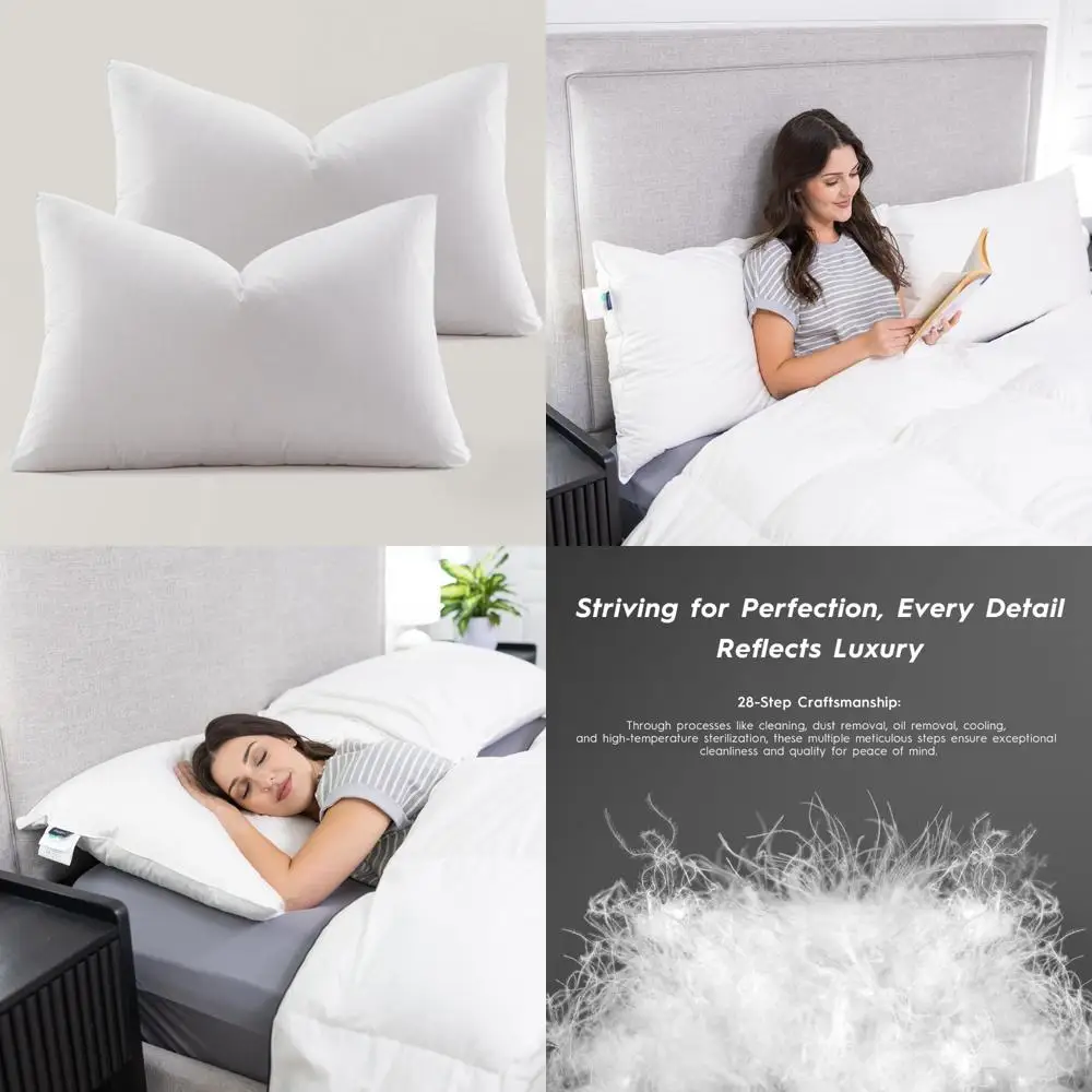 

King Size Down Pillow Set of 2 - Ultra Soft All Down Filled Pillows for Sleep, 100% Cotton 500 Thread Count Shell