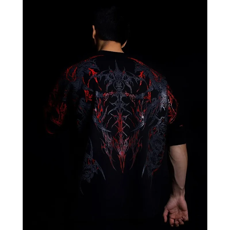 وحيدا الظل القوطية الشارع الشهير تي شيرت الرجال النساء المتضخم القطن المحملة الهيكل العظمي الفن الجرونج حافة داكنة الأزياء المحملة