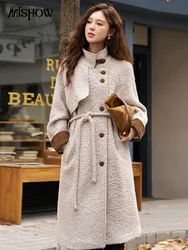 MISHOW Cappotto di Lana di Agnello Imitazione delle Donne di Inverno 2023 di Modo Allentato Doppio Petto Collare Del Basamento di Spessore Caldo Cappotti Lunghi MXC55W0143