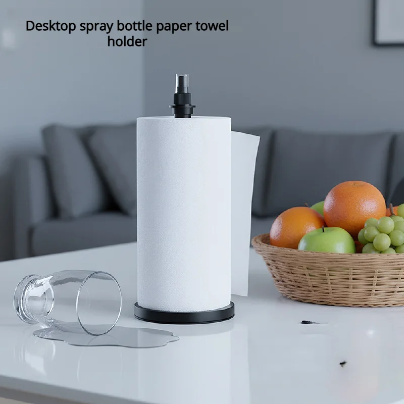 

Freestanding Toilet Paper Holder with Spray Bottle Stainless Steel Cling Film Rack -Drill-Free Kitchen Paper Towel Holder
