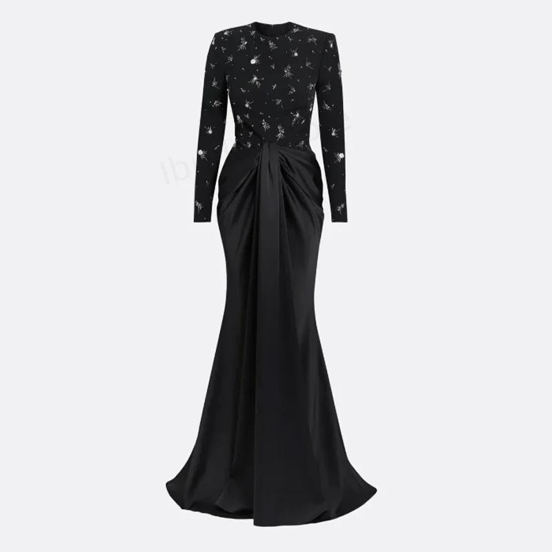 

Customized Jersey Pleat Silver Appliques High Collar Mermaid Long Dresses Bespoke Occasion Sparkle Beads Evening Party Gown