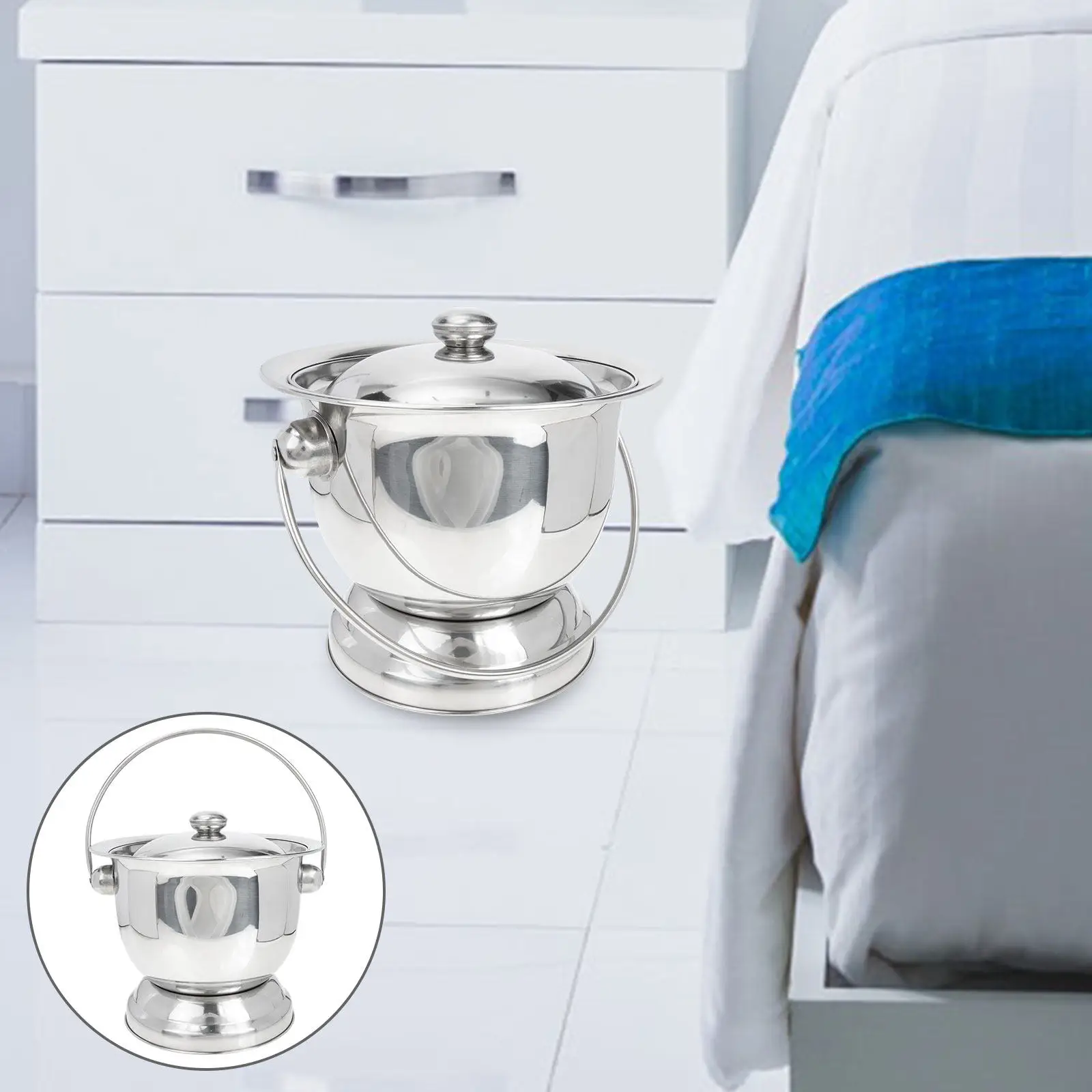 厚みのあるステンレス鋼の小便器ポット、絶妙な仕上がり、簡単に掃除でき、汚れにくい表面、蓋、男性用のポータブルハンドル