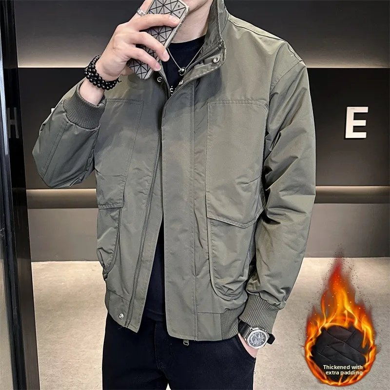

Высококачественная мужская утепленная хлопковая куртка с воротником-стойкой, теплая, молодежная, на молнии, повседневная верхняя одежда для весны и осени, с длинными рукавами