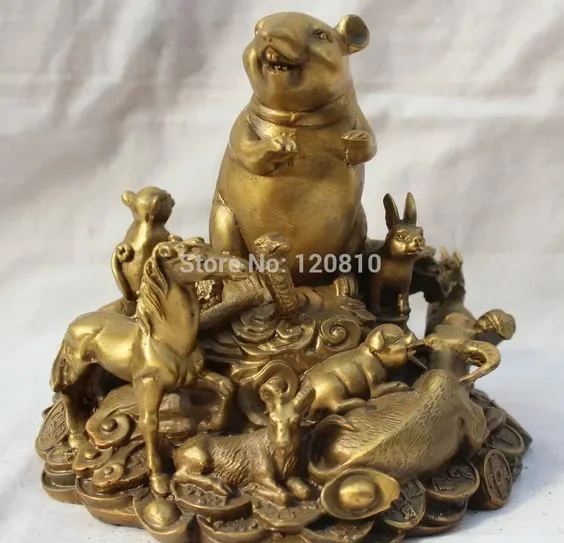 China Chinese Zodiac Brass Year Mouse Horse Dragon Tiger Dog Pig Monkey Statue