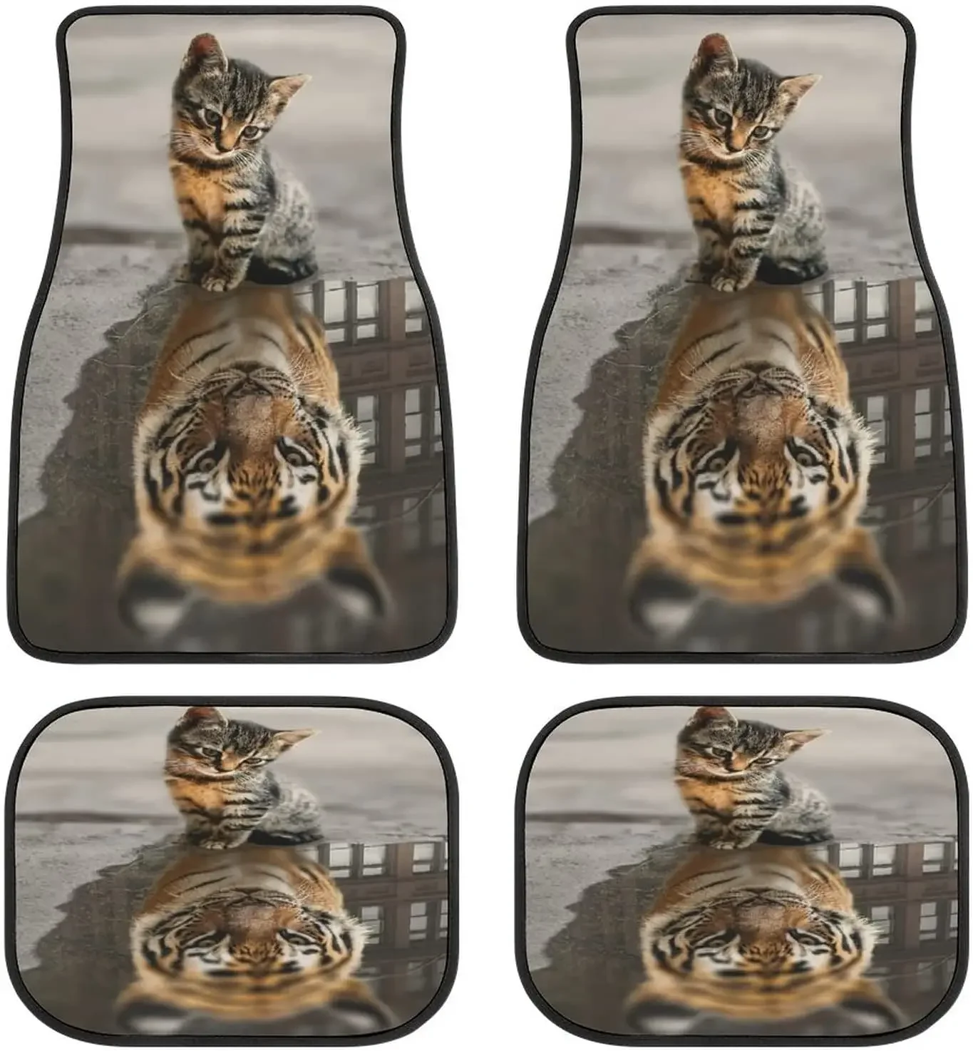 Animal Car Mats Cat Ideal Tiger FrontRear 4-Piece Full Set Carpet Car SUV Truck Floor Mats with Non Slip Back