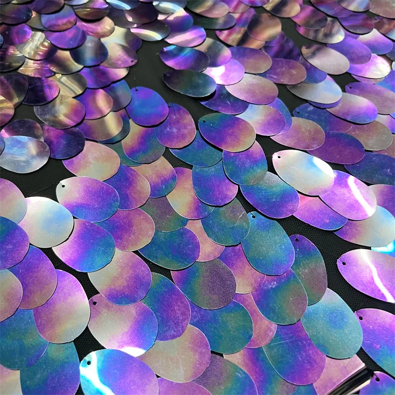 1 Yard/lot 130cm Wide Hot-Selling Sparkly 40mm Large Sequin Mesh Fabric Beaded Tulle Material for Wedding Dresses F054