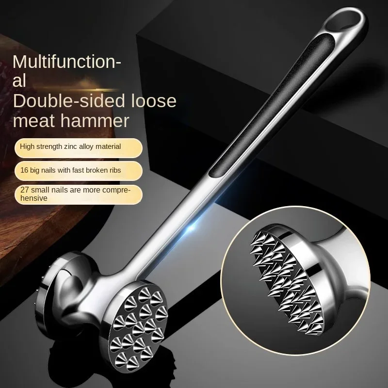 Martillo ablandador de carne de acero inoxidable resistente, con un diseño multifuncional: hecho de aleación de zinc.