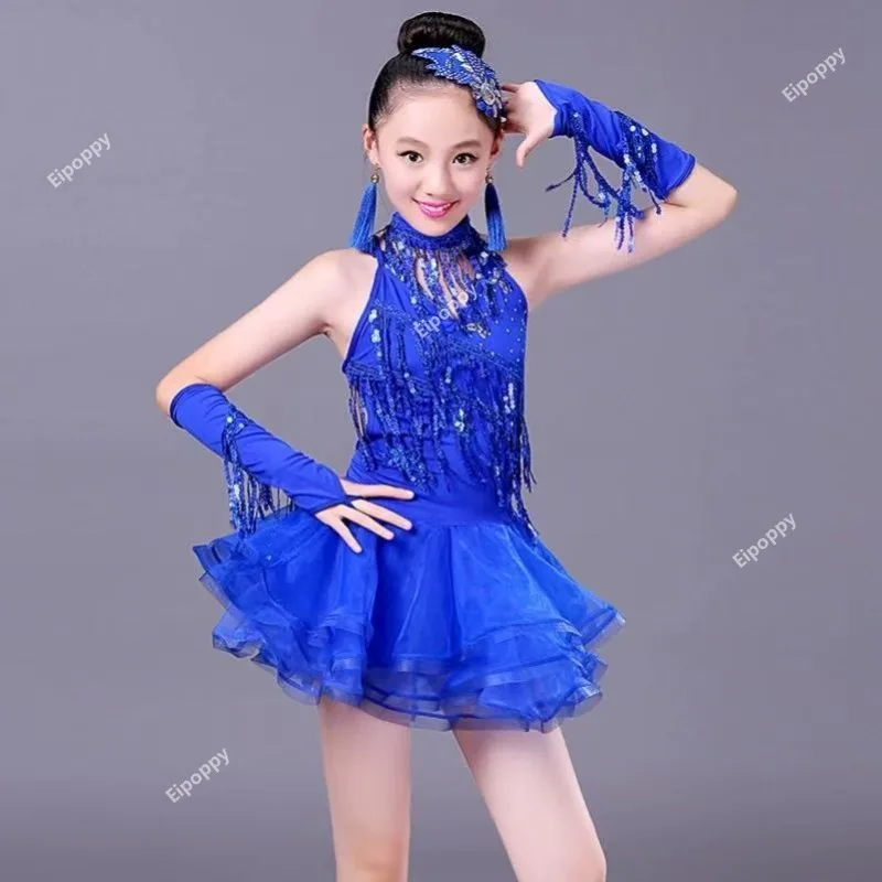 girls latin dancing dresses kid sequin tassel latin dress child kid children professional latin dance dress