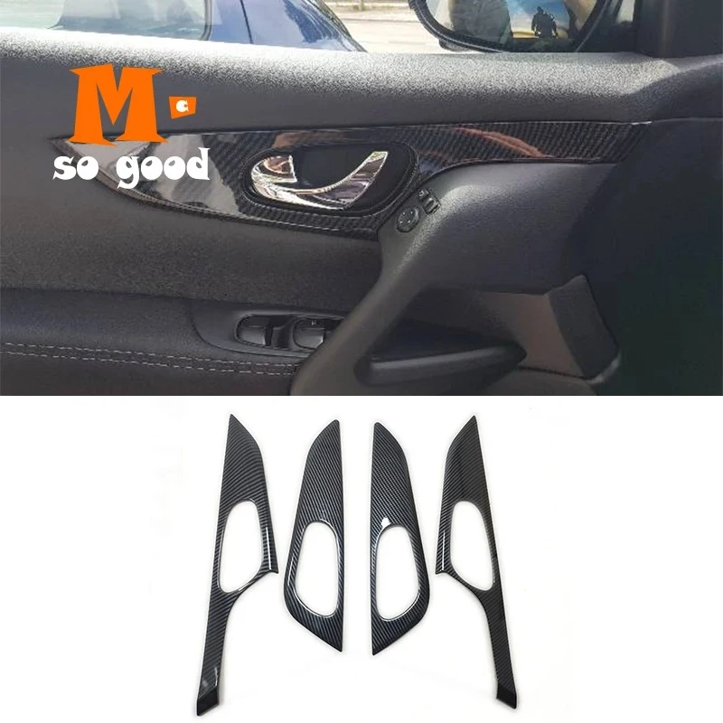 ABS Carbon fiber look Inner Door Handle Bowl Cover Trim for Nissan Qashqai J11 2015 16 17 18 19 2020 Sport Interior Mouldings