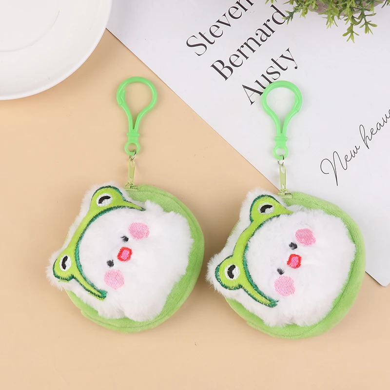 Porte-monnaie en peluche grenouille mignonne, sac à main beurre de canard créatif, fermeture éclair de dessin animé, portefeuille zéro pendentif, porte-monnaie en poudre, portefeuille pour écouteurs, porte-clés