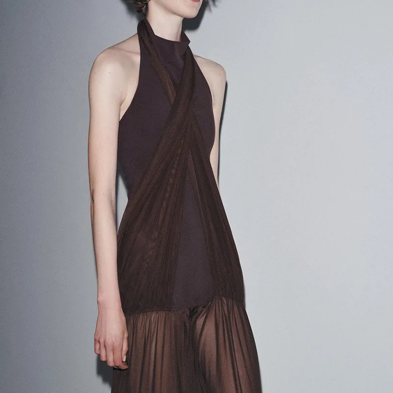 Summer New Arrival Women's Dr Gauzy Bal Splice Hanging Ne Collar Dr Casual H Version Other Material 00%