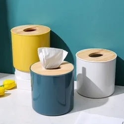 Toilet Paper Box Wooden Cover Round Tissue Box Solid Color Napkin Holder Case Simple Stylish Home Car Tissue Paper Dispenser