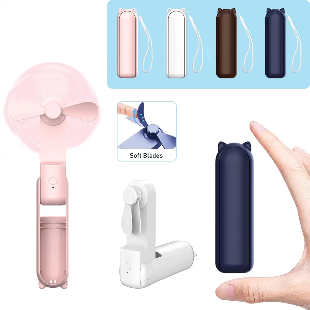 Portable Fan Super Mini Handheld Fan USB Rechargeable Fan Foldable Hand Held Small Pocket Fan with 2000mAh Power Bank 3 Gears