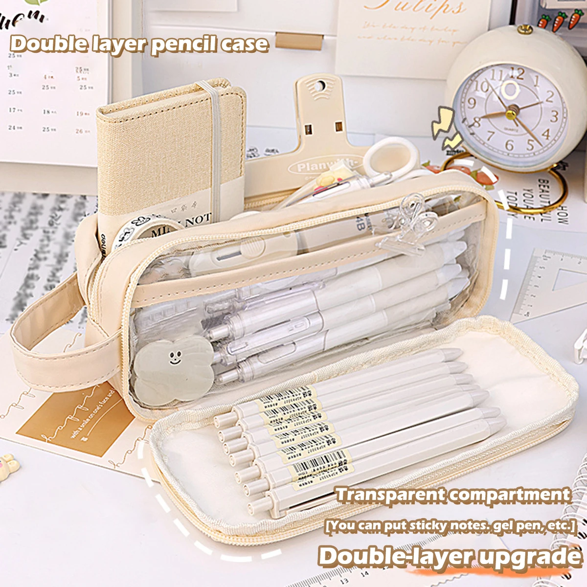 Kawaii Pencil Case Bag Portable Transparent Pen Pouch Box Waterproof for Girls Back to School Supplies Cute Korean Stationery