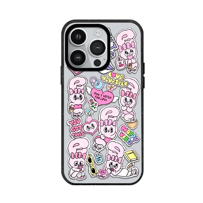 Cute Screenful Pink Rabbits Acrylic Phone Case With MagSafe For iPhone 16 15 14 13 12 11 Pro Max Plus Anti-drop Back Cov