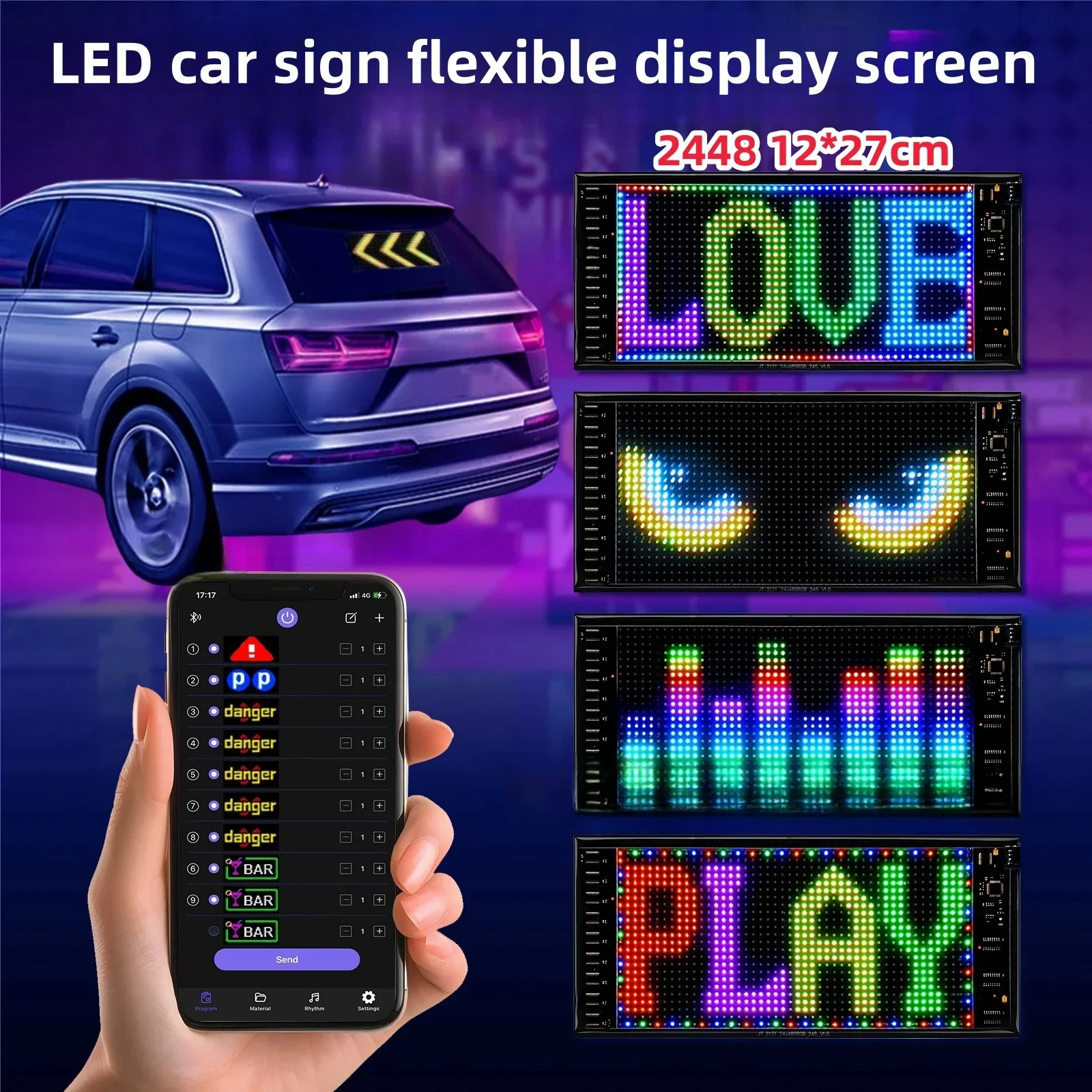 Imagem -02 - Impermeável Smart Led Matrix Pixel Panel Tela Flexível Pattern Graffiti Signs Animação Display Loja de Carros Rolagem Faça Você Mesmo 12x27cm