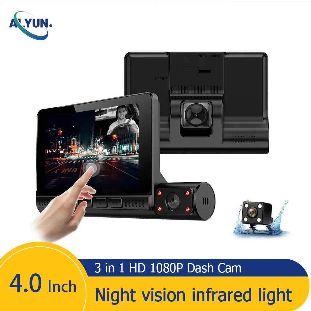 

Dash Cam 4 Inch FHD 1080P touch Screen Car DVR 170 Degree Wide Angle 3Lens Video Recorder Night vision Reverse Rear View