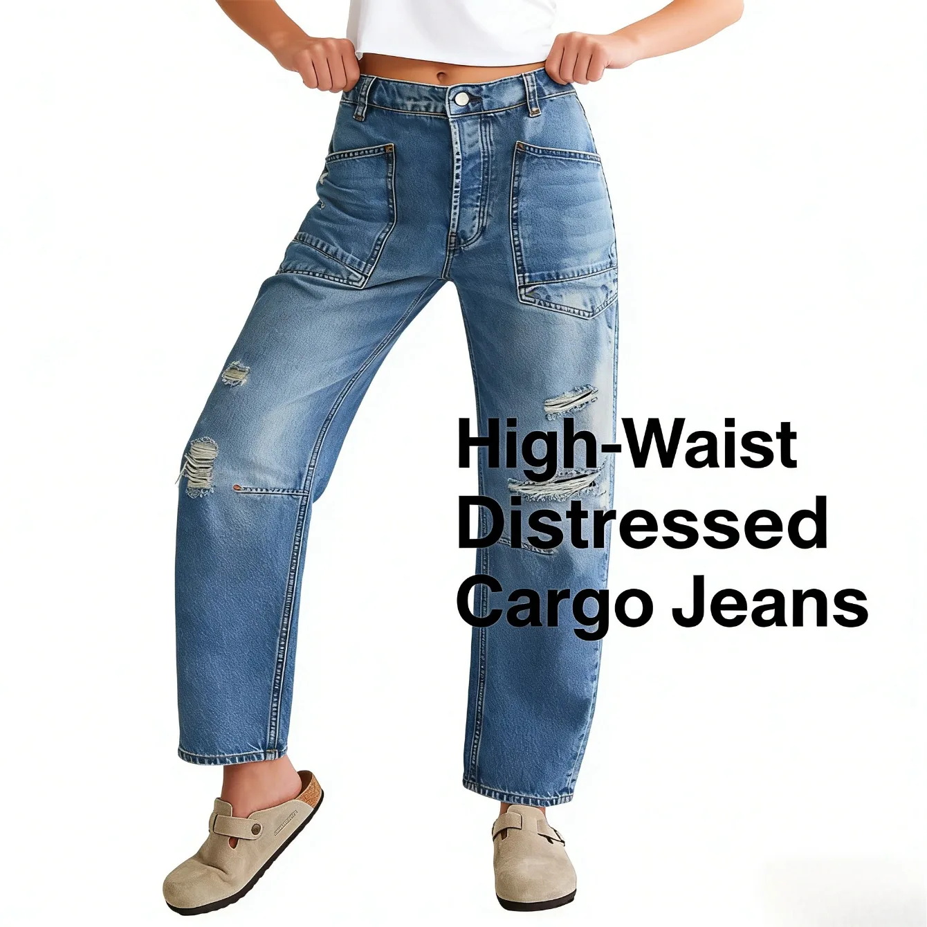 กางเกงยีนส์ทรงตรงสไตล์ยุโรปอเมริกันย้อนยุคขาดๆ แต่งผ้าปะติด ผู้หญิง รุ่นใหม่ ทรงหลวม สตรีทแฟชั่นลำลอง