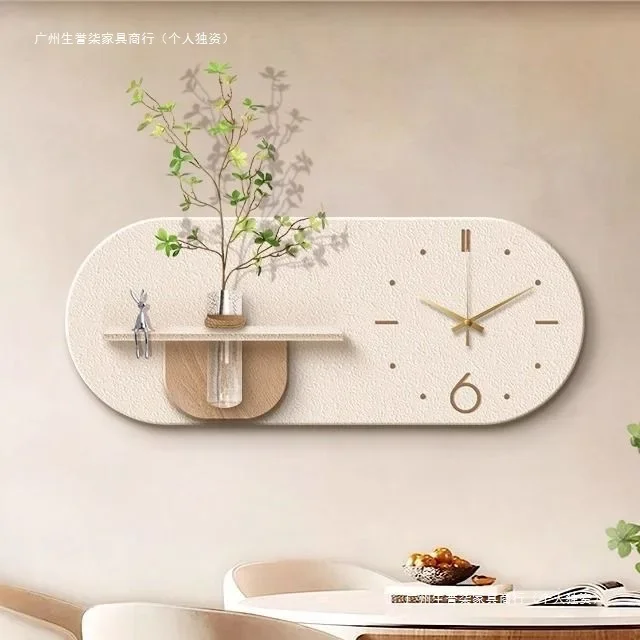 Cream wind restaurant decorative painting clock 2025 new living room background wall hanging painting green plants high