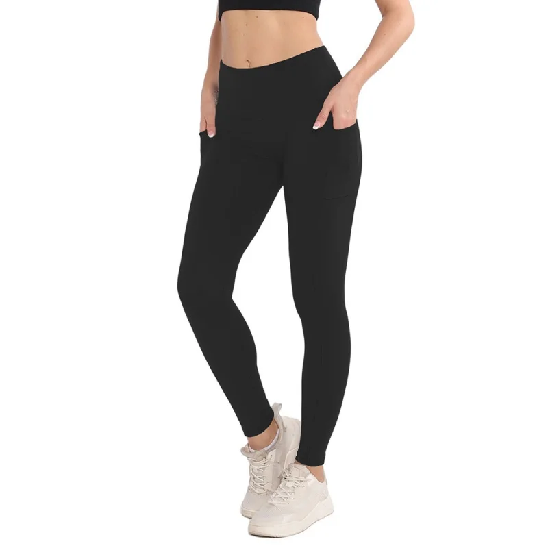 

Double-pocket high-waisted yoga pants European and American style high-stretch cropped nude yoga leggings