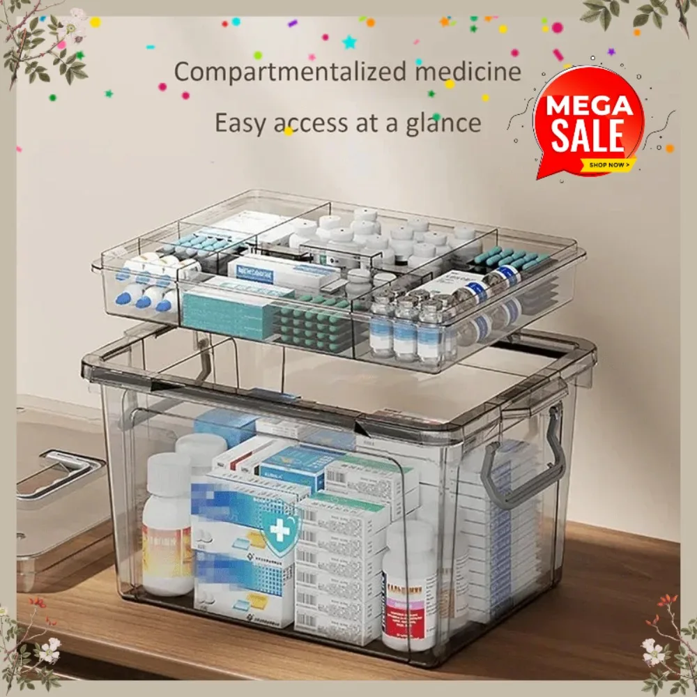 Mehrschichtiger Medikamenten-Organizer für Zuhause, Transparente Aufbewahrungsbox mit Großer Kapazität und Ablage, Wasserdichter Kunststoff-Aufbewahrungsbehälter