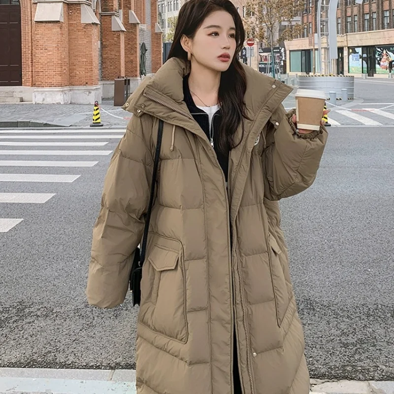 Long Jackets for Women Hooded Coats Down Korean Fashion Prints Down Jacket Windproof Thick Warm Parka Casual Loose Puffer Coats