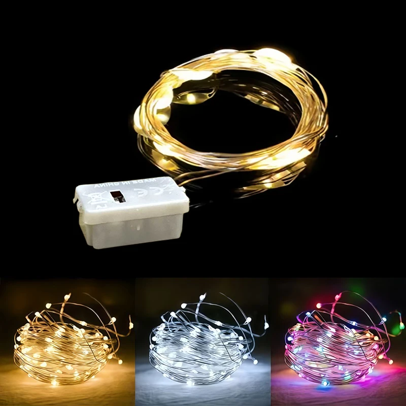 Mini Fairy Tale String Lights Silvery Copper Wire Battery Powered 3 Modes for Weddings Parties Bedrooms Valentine's Day Decor