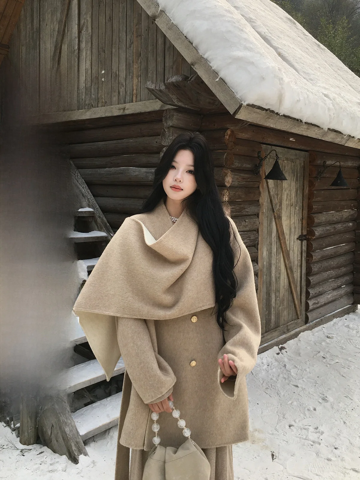 

Iceollo Double-sided Woolen Scarf ort Coat Women's Winter Outerwear Thi Casual Sle Pure E-commerce S Youth Size