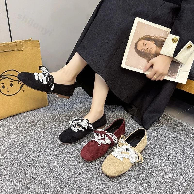 

Повседневные женские туфли с квадратной головкой и кружевом в стиле ретро, осень 2023, новые элегантные удобные туфли Мэри Джейн