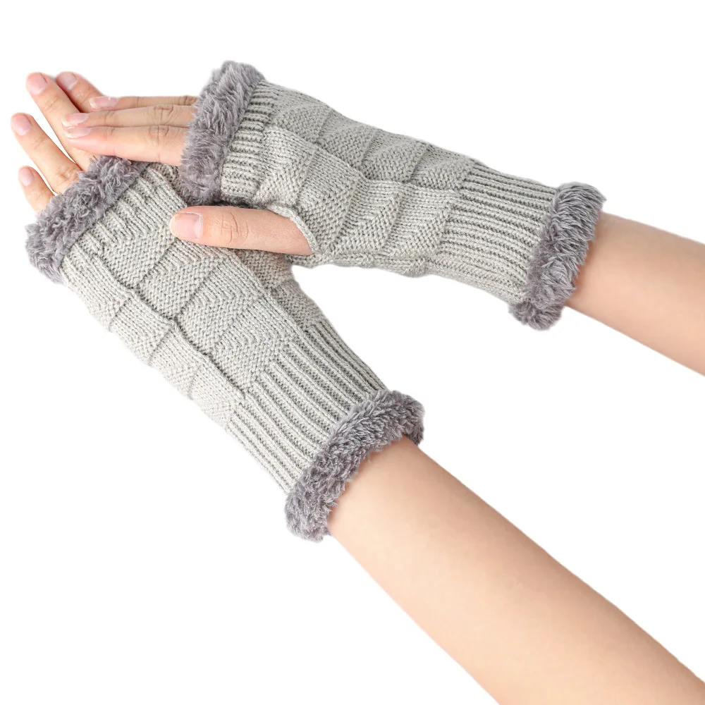 Guantes mullidos de manga corta para mujer, cubiertas de manga elástica de punto para caminar, suaves y cálidos, para compras, invierno y otoño