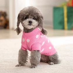 Knitted Dog Sweater Christmas Pet Clothes Doggie Sweatshirt Puppy Outfits Cat Sweatsuit Blue and Pink for Small Dogs Boys Girls