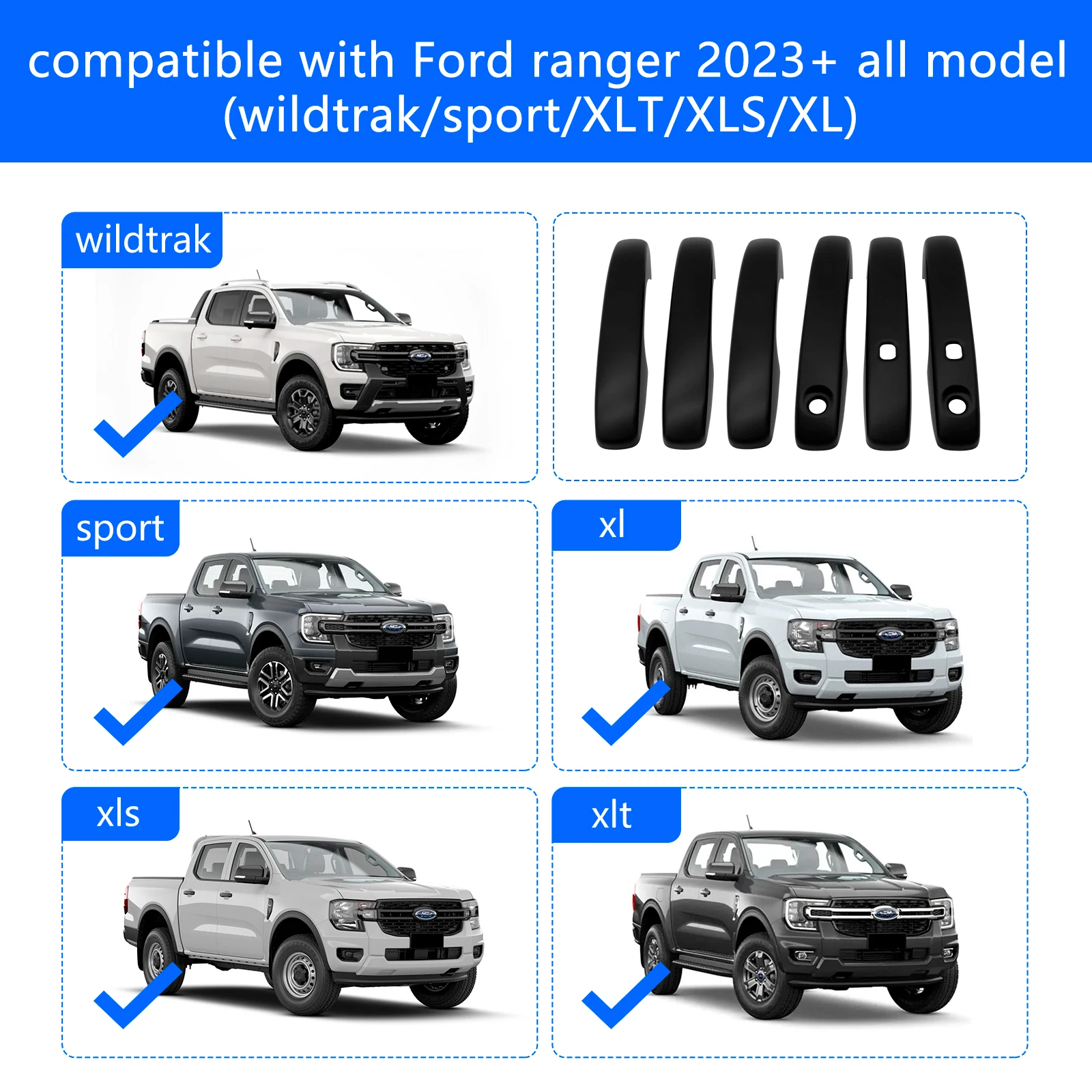 ABS Door Handles Protection Door Handle Cover For Ford Ranger 2022 2023 2024 T9 XLT XL XLS Sport Car Protective Accessories