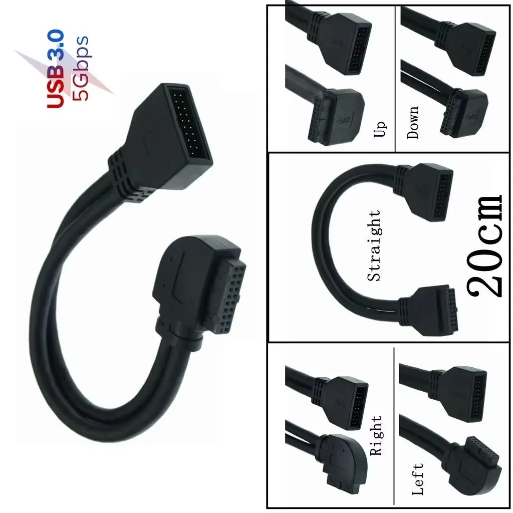 90 Degree Up Down Left Right Angle Elbow USB3.0 20Pin Female To USB 20Pin Male Extension Motherboard Mainboard Cable Cord