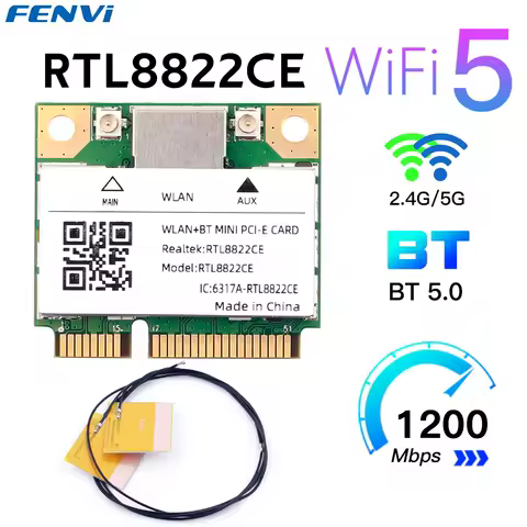 Dual Band RTL8822CE Mini Pcie WiFi Card Antenna 1200Mbps 2.4G/5GHz Bluetooth 5.0 Wireless Network Adapter 802.11AC For Win 10/11