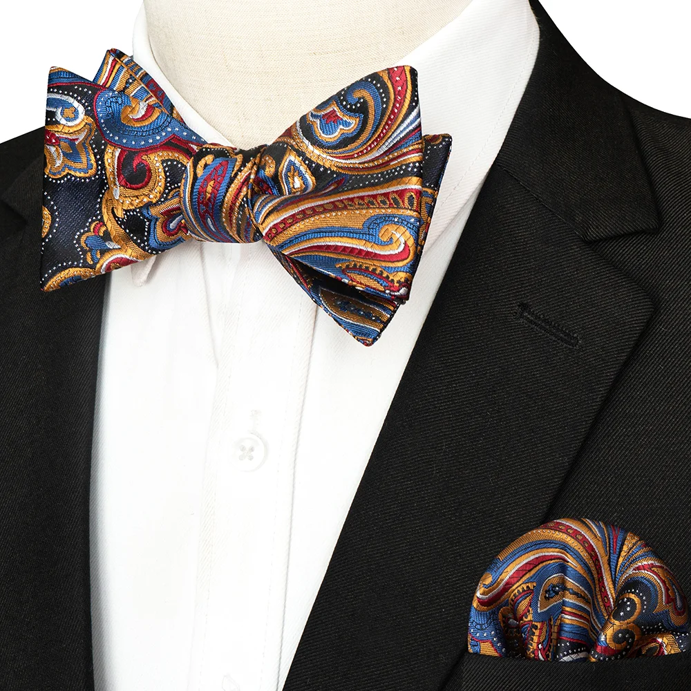 EASTEPIC Gestreifte Fliege für Herren, Einstecktuch-Set, kariertes Accessoire, Paisley-Krawatte, Blumenmuster, gepunktet, reines Schwarz, Abendparty – Detail 13