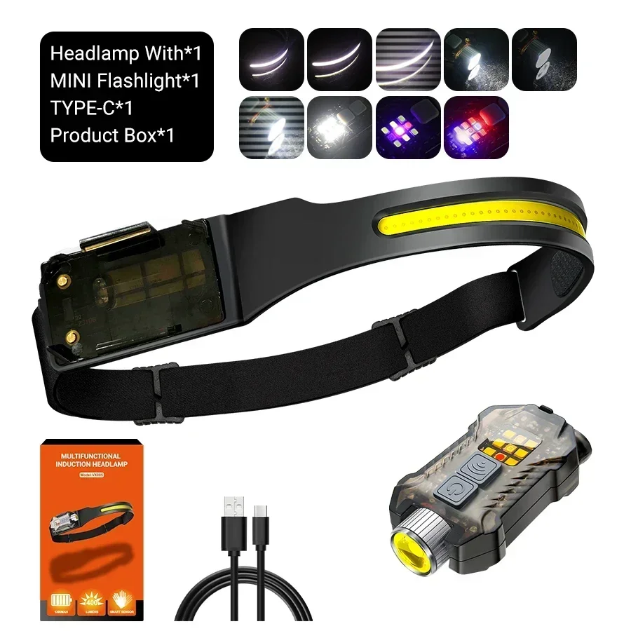 Schijnwerper LED-koplamp USB oplaadbare 18650-batterij Krachtige zaklamp Buiten Waterdicht Draagbaar Werkkoplamp Vissen