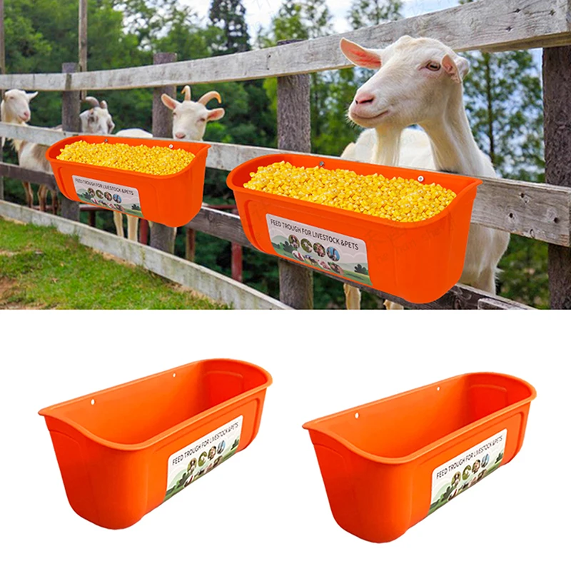 Farm Animals Food Trough, Large Capacity Hanging Fence Feeding Troughs Automatic Feeder for Chicken, Duck, Goose, Goat New